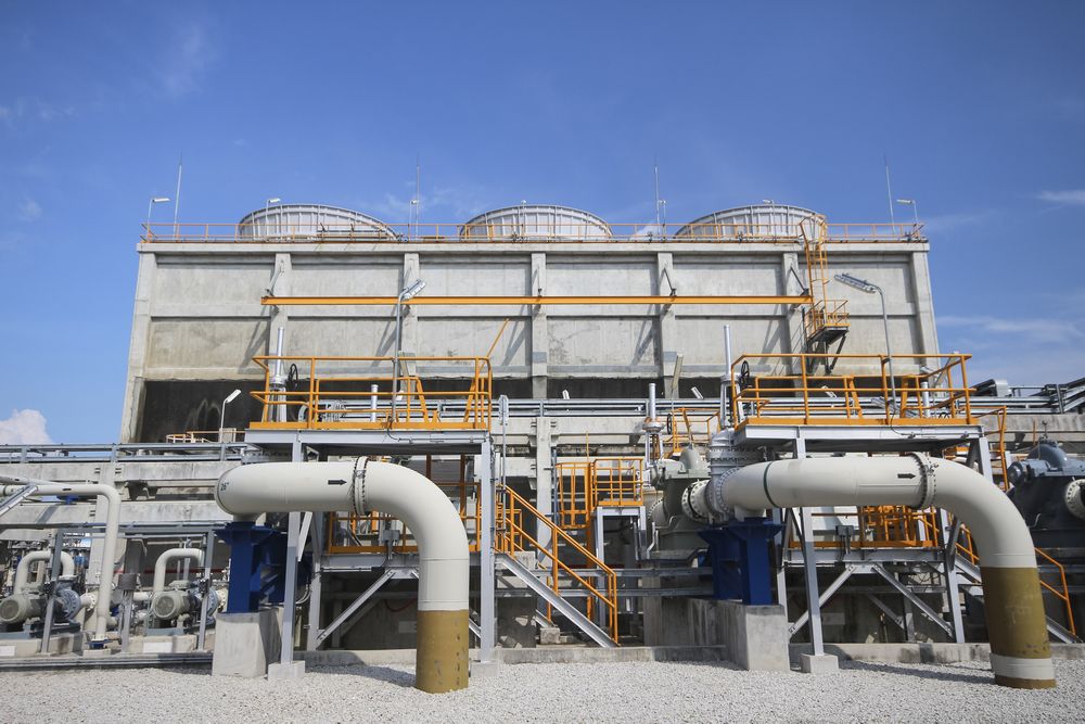 commercial cooling towers at industrial plant
